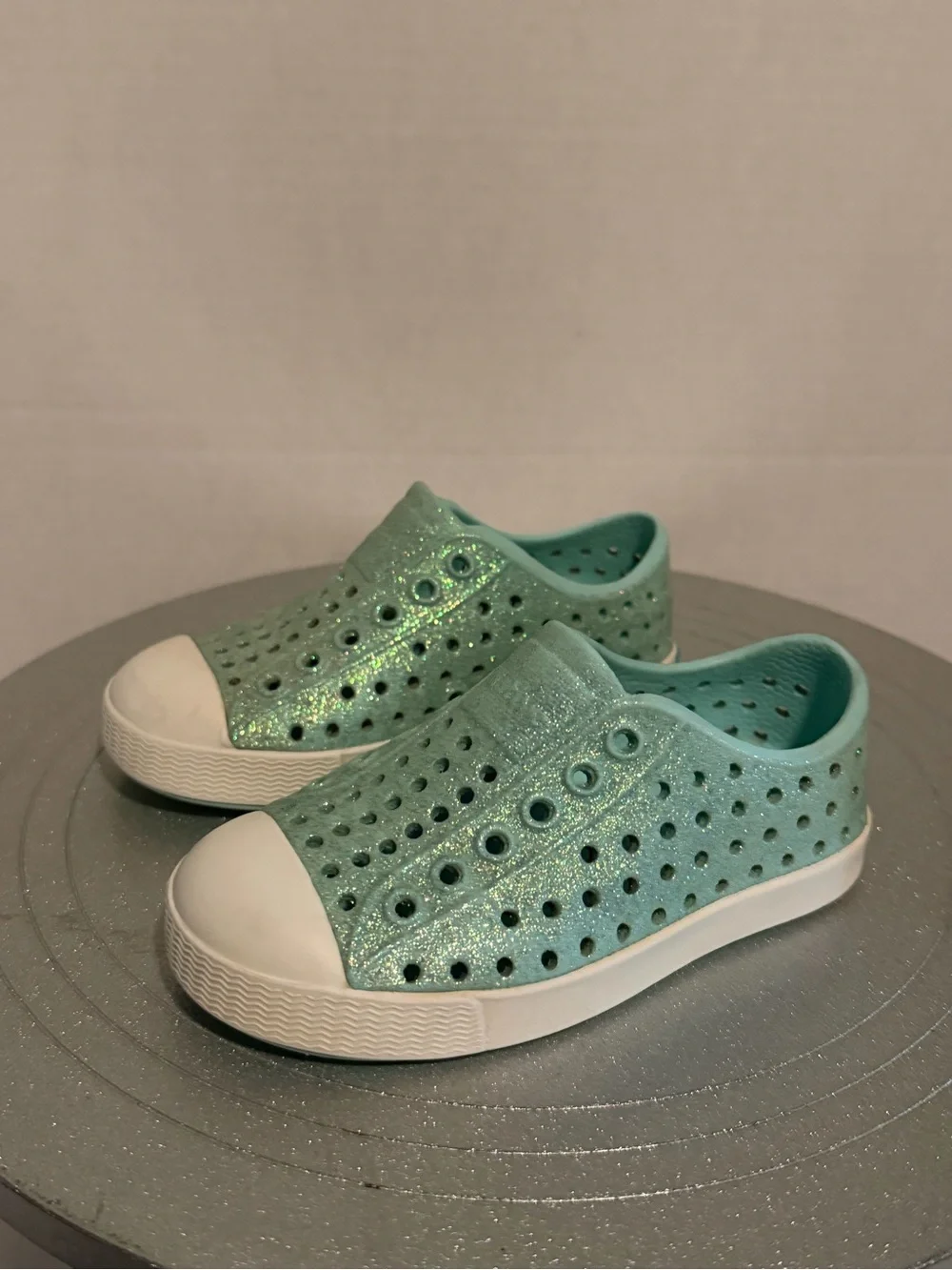 Native Shoes Jefferson Light Blue Sparkle Water Shoes Sz C7 Kids